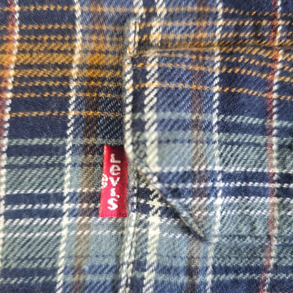 Levis Mens XL‎ Relaxed Fit Plaid Flannel Button Down Shirt Blue Yellow NWOT